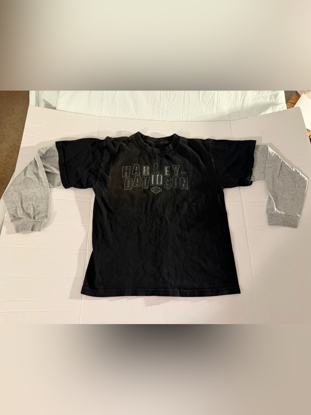 #267 Harley-Davidson Black Tee with Gray Layered Sleeves
